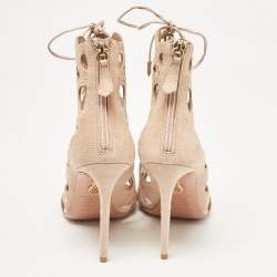 Pre Owned Aquazzura Powder Pink Suede Begum Studded Cut Out Ankle Booties Size 37.5