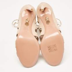 Pre Owned Aquazzura Powder Pink Suede Begum Studded Cut Out Ankle Booties Size 37.5