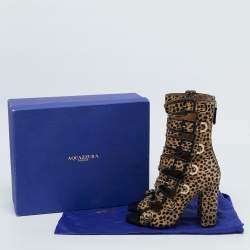 Pre Owned Aquazzura Beige/Black Leopard Print Calf Hair Gladiator Sandals Size 37