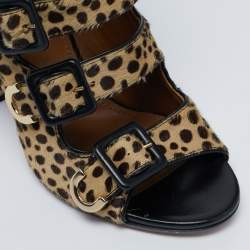 Pre Owned Aquazzura Beige/Black Leopard Print Calf Hair Gladiator Sandals Size 37