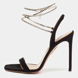 Pre Owned Aquazzura Black Suede Careless Whisper Sandals Size 38