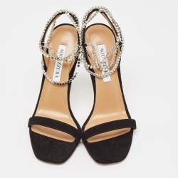 Pre Owned Aquazzura Black Suede Careless Whisper Sandals Size 38