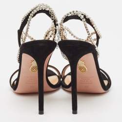 Pre Owned Aquazzura Black Suede Careless Whisper Sandals Size 38