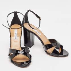 Pre Owned Aquazzura Black Patent Leather Divine Sandals Size 40
