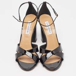 Pre Owned Aquazzura Black Patent Leather Divine Sandals Size 40