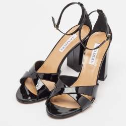Pre Owned Aquazzura Black Patent Leather Divine Sandals Size 40