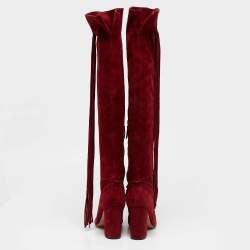 Pre Owned Aquazzura Red Suede Knee Length Boots Size 39