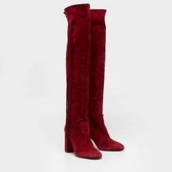 Pre Owned Aquazzura Red Suede Knee Length Boots Size 39