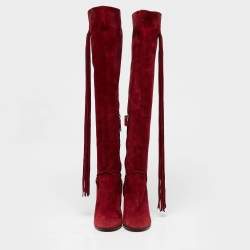 Pre Owned Aquazzura Red Suede Knee Length Boots Size 39