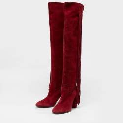 Pre Owned Aquazzura Red Suede Knee Length Boots Size 39