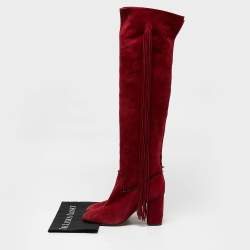Pre Owned Aquazzura Red Suede Knee Length Boots Size 39