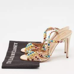 Pre Owned Aquazzura Multicolor Crystal Embellished Leather Tequila Ankle Strap Sandals Size 39