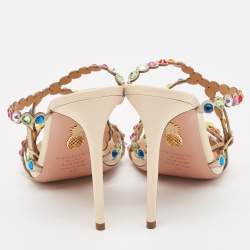 Pre Owned Aquazzura Multicolor Crystal Embellished Leather Tequila Ankle Strap Sandals Size 39