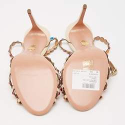 Pre Owned Aquazzura Multicolor Crystal Embellished Leather Tequila Ankle Strap Sandals Size 39