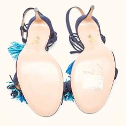 Pre Owned Aquazzura Navy Blue Suede Wild Thing Ankle Strap Sandals Size 42