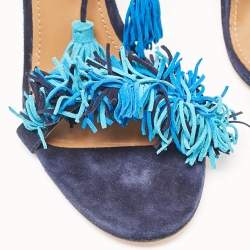 Pre Owned Aquazzura Navy Blue Suede Wild Thing Ankle Strap Sandals Size 42