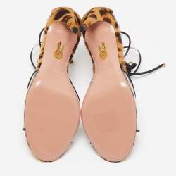 Pre Owned Aquazzura Brown Calf Hair and PVC Ankle Strap Sandals Size 37.5