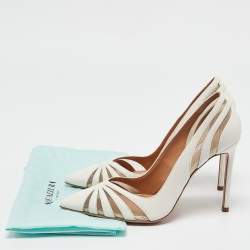 Pre Owned Aquazzura Cream Leather and Mesh the spy Pumps Size 36