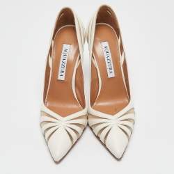 Pre Owned Aquazzura Cream Leather and Mesh the spy Pumps Size 36
