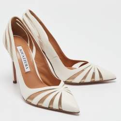 Pre Owned Aquazzura Cream Leather and Mesh the spy Pumps Size 36