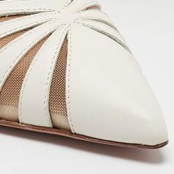 Pre Owned Aquazzura Cream Leather and Mesh the spy Pumps Size 36