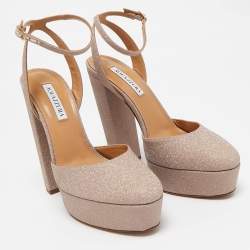 Pre Owned Aquazzura Rose Gold Glitter So High Platform Pumps Size 39.5