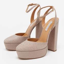 Pre Owned Aquazzura Rose Gold Glitter So High Platform Pumps Size 39.5