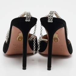 Pre Owned Aquazzura Black Suede Ice Ankle Strap Pumps Size 38