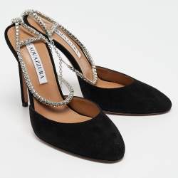 Pre Owned Aquazzura Black Suede Ice Ankle Strap Pumps Size 38