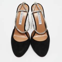 Pre Owned Aquazzura Black Suede Ice Ankle Strap Pumps Size 38