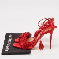 Aquazzura Red Suede Wild Thing Ankle Strap Sandals Size 39.5