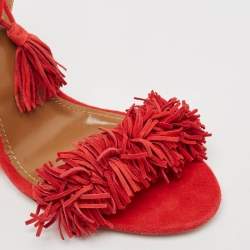 Aquazzura Red Suede Wild Thing Ankle Strap Sandals Size 39.5