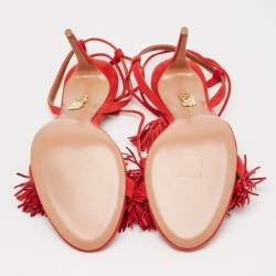 Aquazzura Red Suede Wild Thing Ankle Strap Sandals Size 39.5