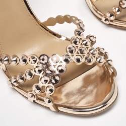 Pre Owned Aquazzura Rose Gold Crystal Embellished Leather Tequila Ankle Strap Sandals Size 41