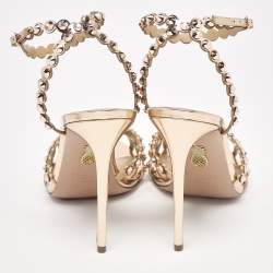 Pre Owned Aquazzura Rose Gold Crystal Embellished Leather Tequila Ankle Strap Sandals Size 41