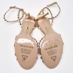 Pre Owned Aquazzura Rose Gold Crystal Embellished Leather Tequila Ankle Strap Sandals Size 41