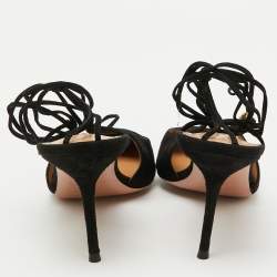 Aquazzura Black Suede Ankle Wrap Ambra Pumps Size 40