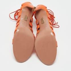 Aquazzura Orange Snakeskin Amazon Gladiator Sandals Size 40.5