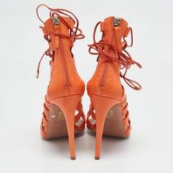 Aquazzura Orange Snakeskin Amazon Gladiator Sandals Size 40.5