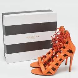 Aquazzura Orange Snakeskin Amazon Gladiator Sandals Size 40.5