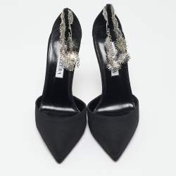 Aquazzura Black Grosgrain Crystal Embellished Comet Pumps Size 36