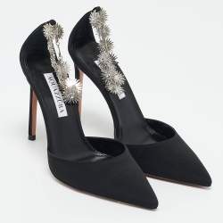 Aquazzura Black Grosgrain Crystal Embellished Comet Pumps Size 36