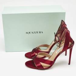 Pre Owned Aquazzura Burgundy Leather Ari Ankle Wrap Sandals Size 41