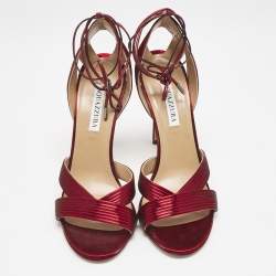 Pre Owned Aquazzura Burgundy Leather Ari Ankle Wrap Sandals Size 41