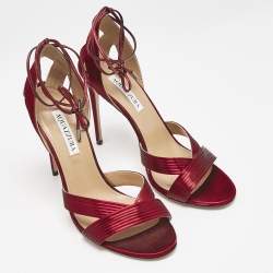 Pre Owned Aquazzura Burgundy Leather Ari Ankle Wrap Sandals Size 41