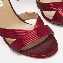 Pre Owned Aquazzura Burgundy Leather Ari Ankle Wrap Sandals Size 41