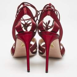 Pre Owned Aquazzura Burgundy Leather Ari Ankle Wrap Sandals Size 41