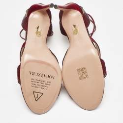 Pre Owned Aquazzura Burgundy Leather Ari Ankle Wrap Sandals Size 41