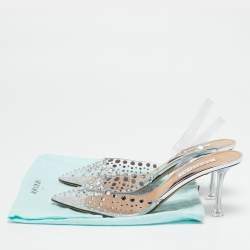 Pre Owned Aquazzura Transparent PVC Crystal Embellished Slingback Pumps Size 40