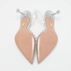 Pre Owned Aquazzura Transparent PVC Crystal Embellished Slingback Pumps Size 40